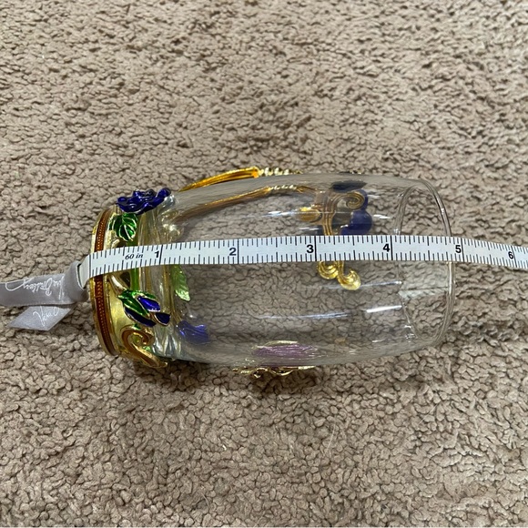 ARC of France Glass Coffee Tea Handled Cup Jeweled Enamel Blue Rose Butterfly - Picture 9 of 10